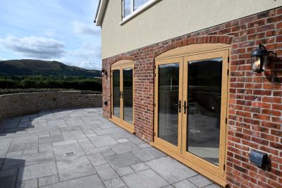 Dual oak effect residence doors