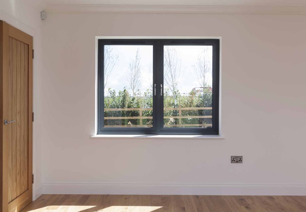 Black flush sash window interior view