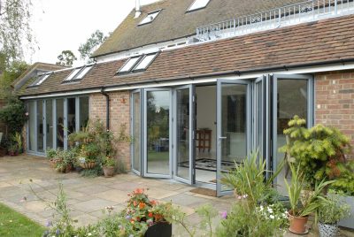 Dual grey aluminium bifold doors