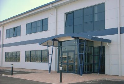 Grey aluminium shopfront installation